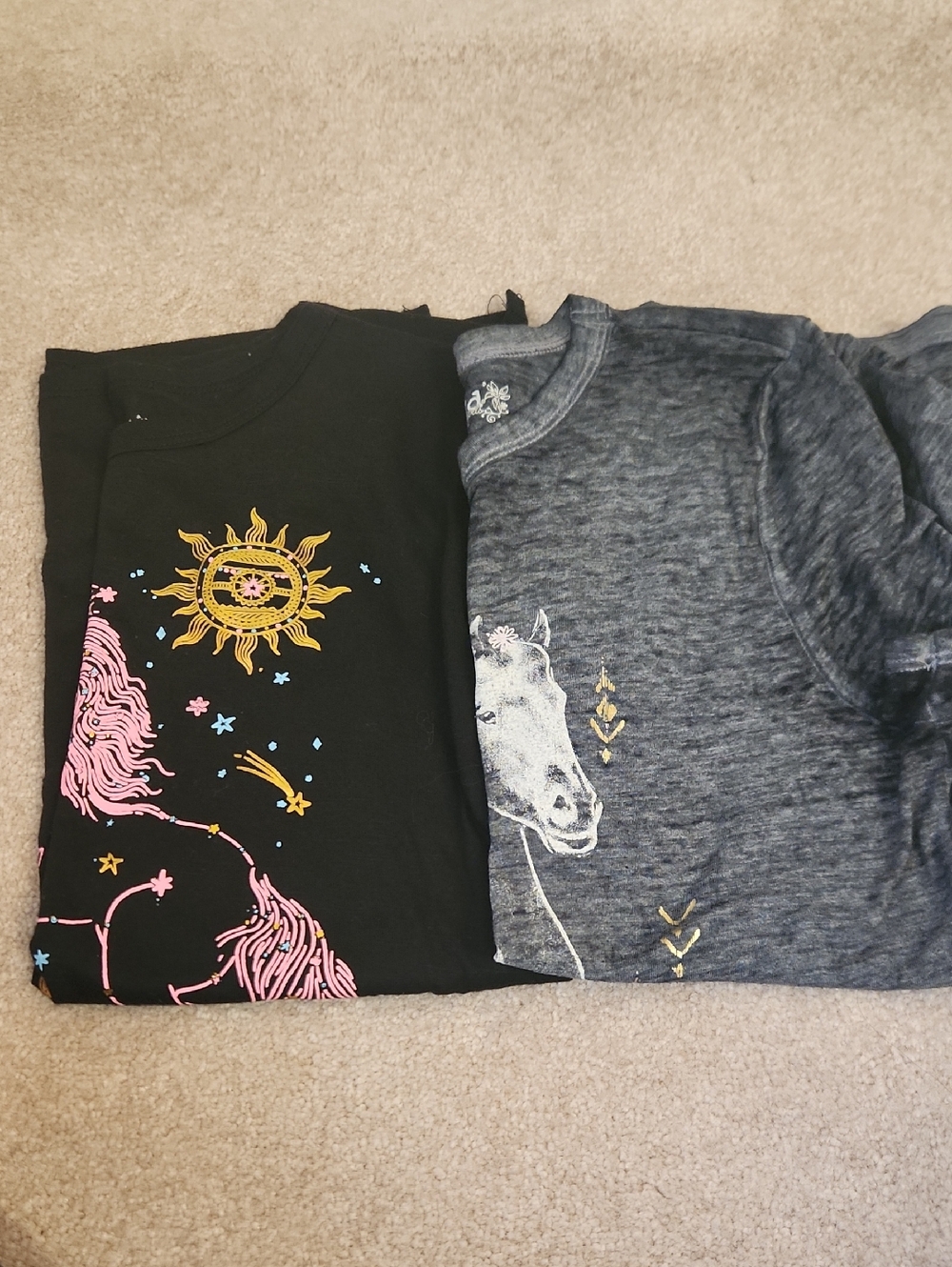 Mudd Black Short-Sleeve Tee with Pink Unicorn & Gold Sun Graphic